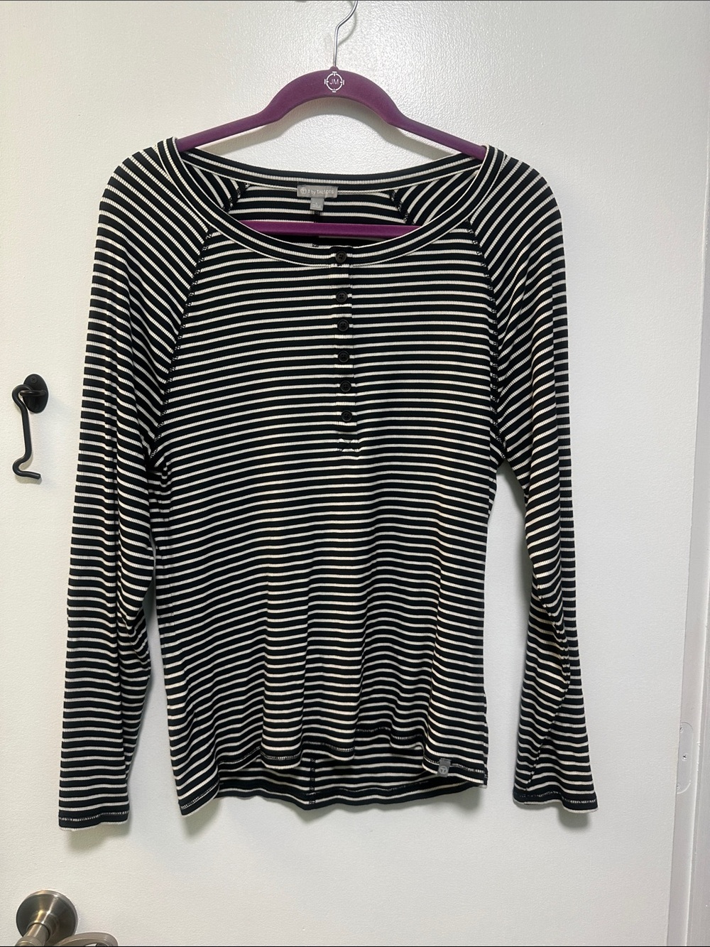 Talbots Black & White Striped Long-Sleeve Henley size L